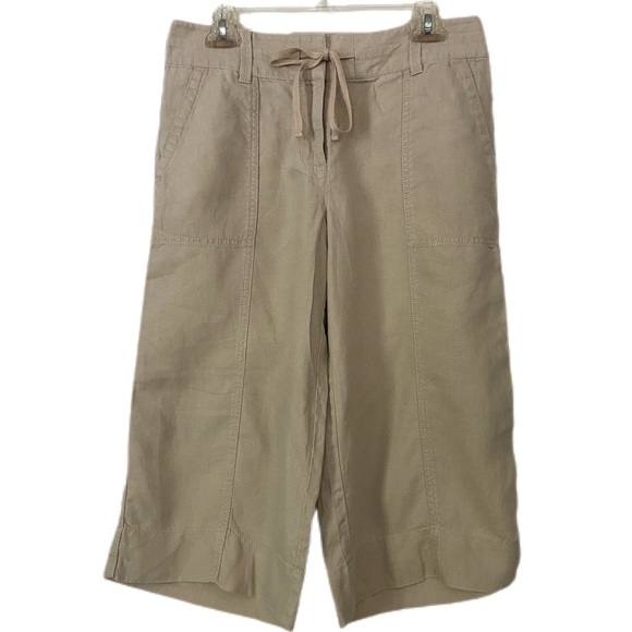 Ann Taylor Linen Culottes Tan Drawstring 4 Pockets Mid Rise Size 6 - Picture 1 of 12